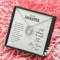 14k White Gold Finish Pendant Necklace, To My Daughter Forever Love Heart Necklace, Cubic Zirconia Heart Necklace, Christmas Present from Dad