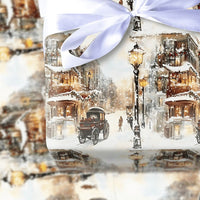 Horse Carriage Winter Gift Wrap, Victorian Street Christmas Wrapping Paper, Snowy City Watercolor Holiday Wrapping Paper, Retro Gift Wrap
