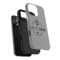 iPhone Tough Phone Case, Let It Snow Phone Case, Minimalist Christmas Tree Snowflake Badge Cover, Holiday Winter Hard Case Xmas Present