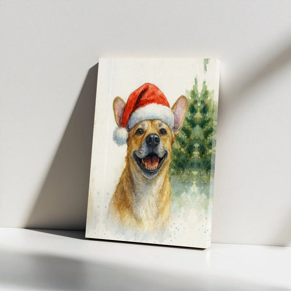 Watercolor Dog in Santa Hat Print, Smiling Christmas Puppy Canvas Art, Adorable Holiday Puppy Wall Decor, Festive Dog Lover C
