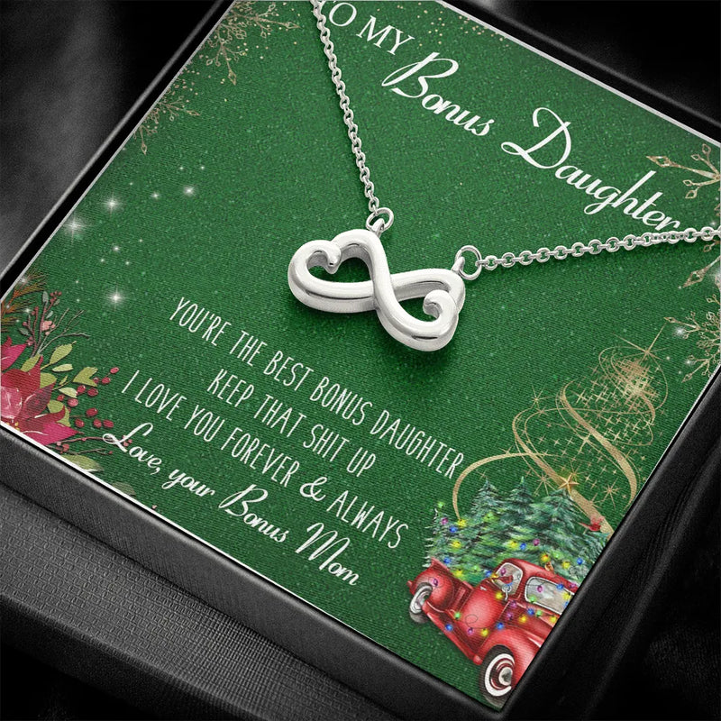 Heart Pendant Necklace, Bonus Daughter Infinity Necklace, 14k White Gold Finish Necklace, Christmas Present for Stepdaughter from Mom