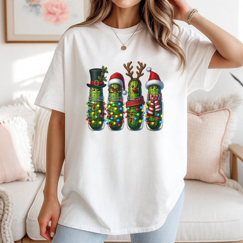 Humorous Dill Jar Holiday Shirt, Christmas Pickle T-Shirt, Festive Pickle Lover Tee, Adorable Xmas Graphic T-Shirt, Unisex Holiday Foodie Present
