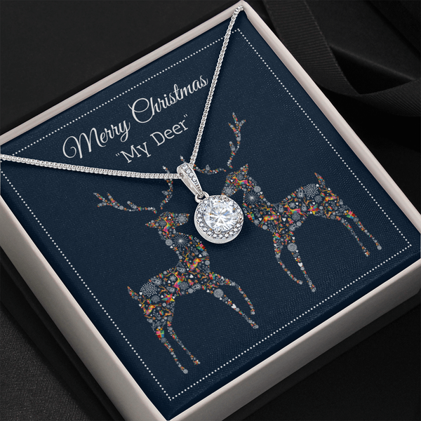 Eternal Hope Pendant Necklace, Merry Christmas My Deer Necklace, Cushion Cut CZ Holiday Necklace, Romantic Christmas Jewelry 