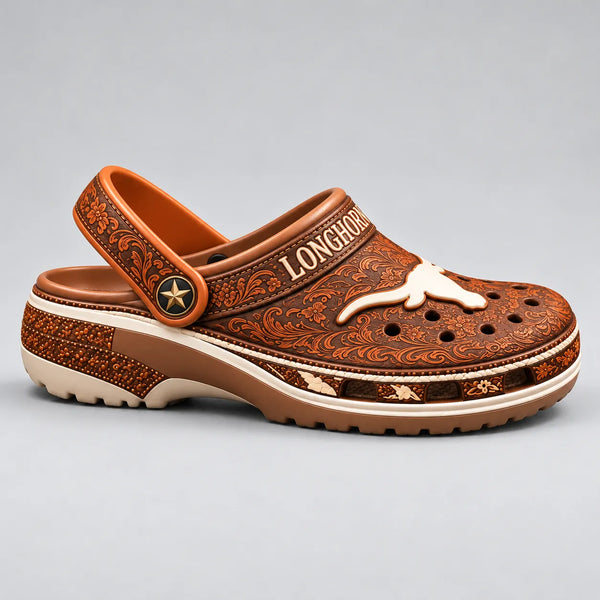 Longhorn Tooled - Western Engraved Clog in Saddle Brown - main