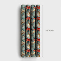 Rustic Poinsettia Owl Gift Wrap, Barn Owl Christmas Wrapping Paper, Woodland Botanical Wrapping Paper, Vintage Holiday Gift Wrap Roll