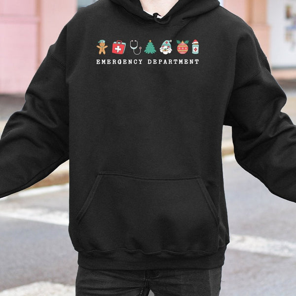 Festive ER Nurse Holiday Sweatshirt, Emergency Department Christmas Hoodie, Adorable Medical Staff Pullover, Xmas Nurse Hoode