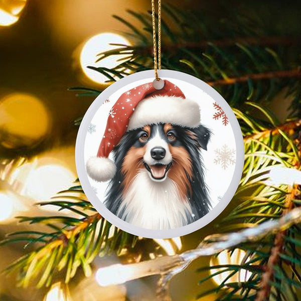 Santa Hat Aussie Dog Ornament, Australian Shepherd Christmas Ornament, Adorable Australian Shepherd Ornament, Holiday Tree De
