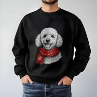 Festive Scarf Poodle Holiday Sweater, Poodle Christmas Sweatshirt, Adorable Winter Poodle Crewneck, Comfy Dog Lover Animal Graphic Pullover