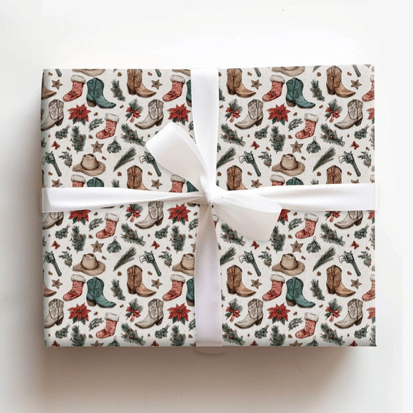 Cowboy Boots Holiday Gift Wrap, Western Christmas Wrapping Paper, Rustic Country Winter Wrapping Paper, Rodeo Christmas Gift 
