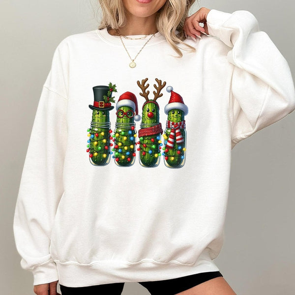 Festive Holiday Pickle Sweatshirt, Christmas Pickle Sweatshirt, German Tradition Ornament Crewneck, Humorous Ugly Xmas Pullov
