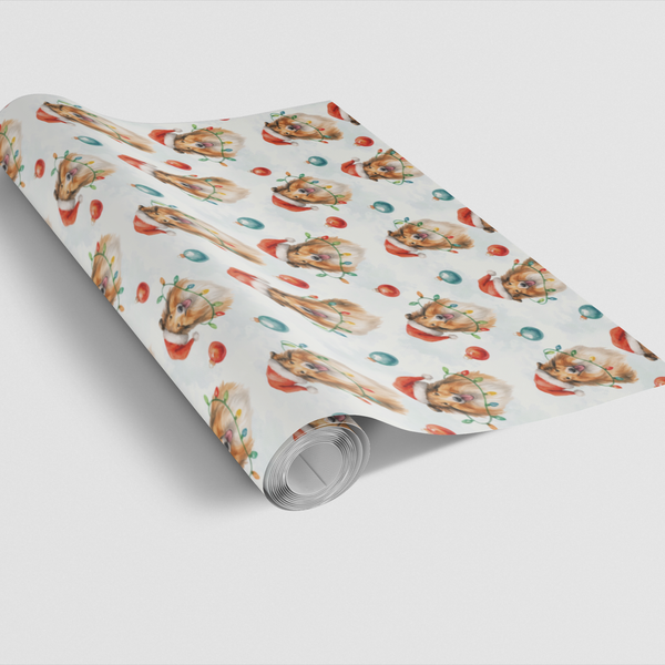 Santa Hat Collie Gift Wrap, Collie Dog Christmas Wrapping Paper, Adorable Collie Holiday Wrapping Paper, Dog Lover Xmas Prese