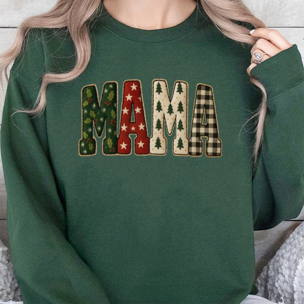 Festive Plaid Mama Sweatshirt, Christmas Mama Sweatshirt, Adorable Plaid Christmas Sweater, Mom Life Crewneck, Comfy Holiday 