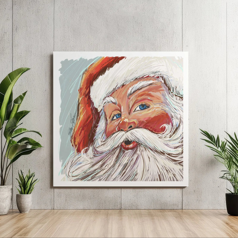 Expressive Christmas Portrait Canvas Art, Santa Claus Square Canvas, Modern Santa Canvas Print, Holiday Wall Decor, Winter Home Present