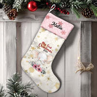 Adorable Floral Elephant Stocking, Personalized Baby First Christmas Stocking, Custom Name Holiday Stocking, Baby Girl Keepsake Present 2025