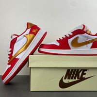 Low Top Sneakers, White Red Gold Colorway, Reverse Hook Design, Lace Up Design, Casual Gift for Sneaker Fans