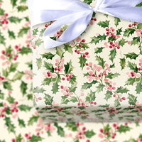Christmas Botanical Gift Wrap, Watercolor Holly Wrapping Paper, Vintage Holiday Berry Wrapping Paper, Winter Christmas Gift Wrap Roll