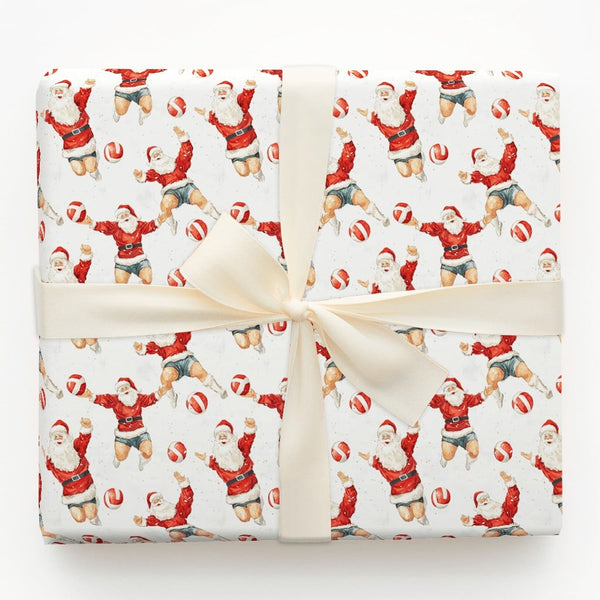 Sports Santa Claus Holiday Gift Wrap, Volleyball Santa Wrapping Paper, Humorous Athletic Santa Christmas Paper, Volleyball Pl