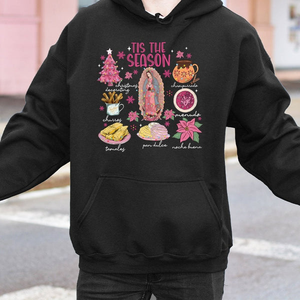 Tis the Season Tamales Conchas Food Hooded Sweatshirt, Mexican Christmas Hoodie, Latino Heritage Holiday Hoodie, Festive Wint