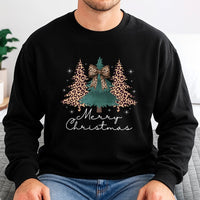 Coquette Bow Xmas Sweatshirt, Leopard Print Christmas Tree Sweatshirt, Adorable Holiday Tree Crewneck, Merry Christmas Sweater, Present for Women