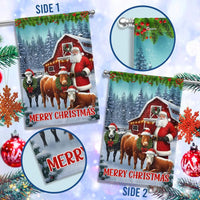 Santa Cows Red Barn Flag, Christmas Farm Garden Flag, Farmhouse Christmas Yard Flag, Winter Holiday Outdoor Flag Decor
