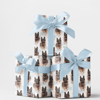 Winter Pine Tree Dog Wrapping Paper, German Shepherd Christmas Wrapping Paper, Snowflakes and Shepherds Holiday Wrapping Paper