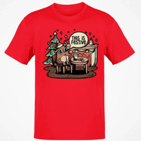 Humorous Holiday Reindeer Tee, This Is Festive Christmas T-Shirt, Retro Xmas Graphic Shirt, Adorable Festive Season Present T-Shirt