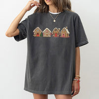 Holiday Cookie Village T-Shirt, Gingerbread House Christmas T-Shirt, Adorable Festive Xmas Graphic T-Shirt, Winter Holiday Tee, Present for Her