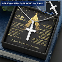 Engraved Stainless Steel Cross Pendant, Personalized Cross Necklace for Husband, Mens Religious Jewelry, Romantic Christmas Present for Him