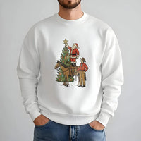Christmas Horse Graphic Crewneck, Western Cowboy Santa Sweatshirt, Retro Country Holiday Sweater, Western Rodeo Pullover, Xmas Present for Men