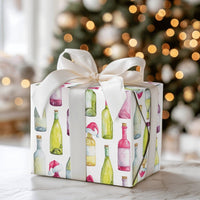 Watercolor Wine Lover Gift Wrap, Santa Hat Wine Bottle Christmas Wrapping Paper, Holiday Wine Bottle Wrapping Paper, Drinker Holiday Paper