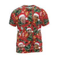 Personalized Santa Hat 3D Graphic Shirt, Custom Face Christmas T-Shirt, Humorous Holiday Photo Tee, Matching Family Christmas T-Shirt