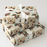 Watercolor Dog Wreath Gift Wrap, Yellow Lab Christmas Wrapping Paper, Yellow Labrador Holiday Wrapping Paper, Dog Lover Xmas Wrapping Paper