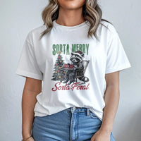 Humorous Christmas Animal Graphic Tee, Sorta Merry Sorta Feral Raccoon T-Shirt, Sarcastic Raccoon Shirt, Holiday Winter Trash Panda T-Shirt