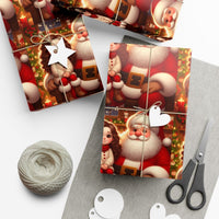 Adorable Christmas Holiday Gift Wrap, Santa and Girl Wrapping Paper, Festive Winter Season Paper Roll, Vintage Xmas Present Wrap, Holiday Present