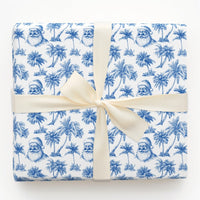 Coastal Blue Toile Christmas Gift Wrap, Tropical Santa Wrapping Paper, Beach Holiday Present Paper, Coastal Christmas Wrapping Paper Roll