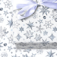 Winter Star Gift Wrap, Watercolor Snowflake Christmas Wrapping Paper, Blue Silver Holiday Wrapping Paper, Elegant Celestial Wrapping Paper