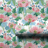Watercolor Floral Gift Wrap, Pink Christmas Rose Wrapping Paper, Holly Berry Christmas Wrapping Paper, Elegant Winter Holiday Wrapping Paper
