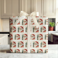 Retro Christmas Wrapping Paper, Vintage Santa Postage Stamp Wrapping Paper, Nostalgic Holiday Gift Wrapping Paper, Classic Xmas Gift Wrap