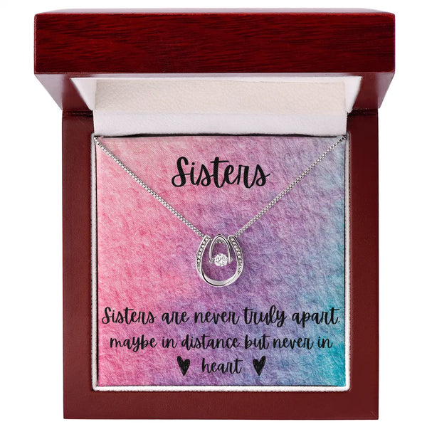 Dancing Cubic Zirconia Horseshoe Necklace, Sisters Necklace Present, Best Friend Keepsake Necklace, Sister Birthday Christmas