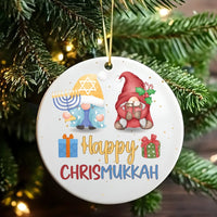 Hanukkah Christmas Tree Ornament, Chrismukkah Gnome Ceramic Ornament, Interfaith Holiday Ornament, Adorable Gnome Keepsake, Winter Holiday Present