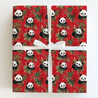 Holly and Berry Gift Wrap, Christmas Panda Bear Wrapping Paper, Red Holiday Wrapping Paper, Adorable Animal Lover Festive Gift Wrap Roll