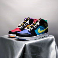 Mid Top Sneakers, Blue Yellow Black Colorway, Mismatched Colorway, Lace Up Design, Casual Gift for Sneaker Fans