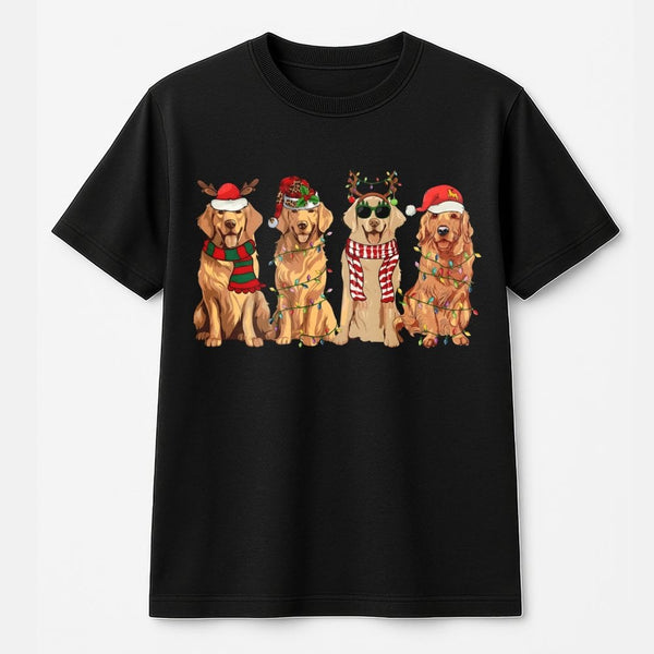 Dog Lover Santa Hat Shirt, Christmas Golden Retriever T-Shirt, Festive Puppy Holiday Tee, Xmas Graphic Tee, Dog Lover Winter 