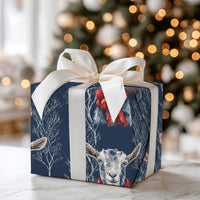 Navy Blue Red Scarf Holiday Gift Wrap, Winter Goat Christmas Wrapping Paper, Farm Animal Christmas Wrapping Paper, Festive Winter Gift Wrap