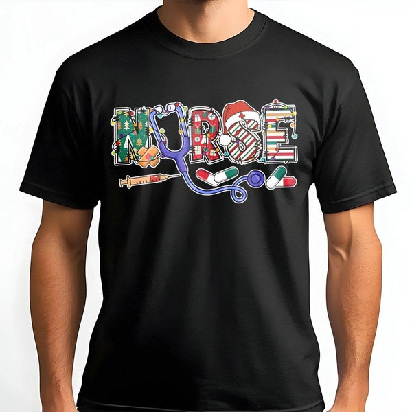 Festive Stethoscope Medical Shirt, Nurse Christmas T-Shirt, Adorable RN Holiday Graphic Tee, Healthcare Worker Christmas Shir