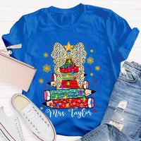 Custom Name Pencil Snowflake Tee, Personalized Teacher Christmas Tree Shirt, Holiday Teacher T-Shirt, Christmas Teacher Present
