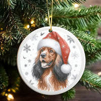 Dog in Santa Hat Ceramic Ornament, Cocker Spaniel Christmas Ornament, Festive Puppy Tree Decoration, Holiday Dog Lover Keepsake Ornament