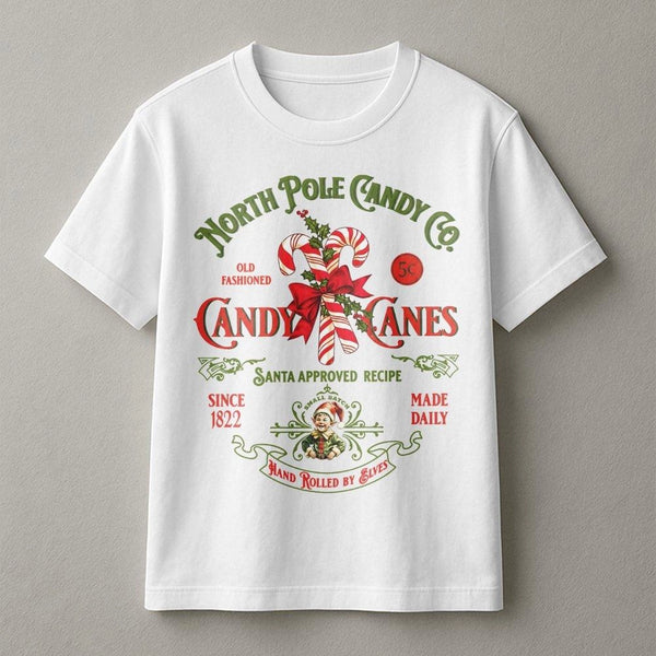 Retro Christmas Candy Cane Shirt, Vintage North Pole Candy Co T-Shirt, Festive Holiday Graphic Tee, Adorable Xmas Candy Lover