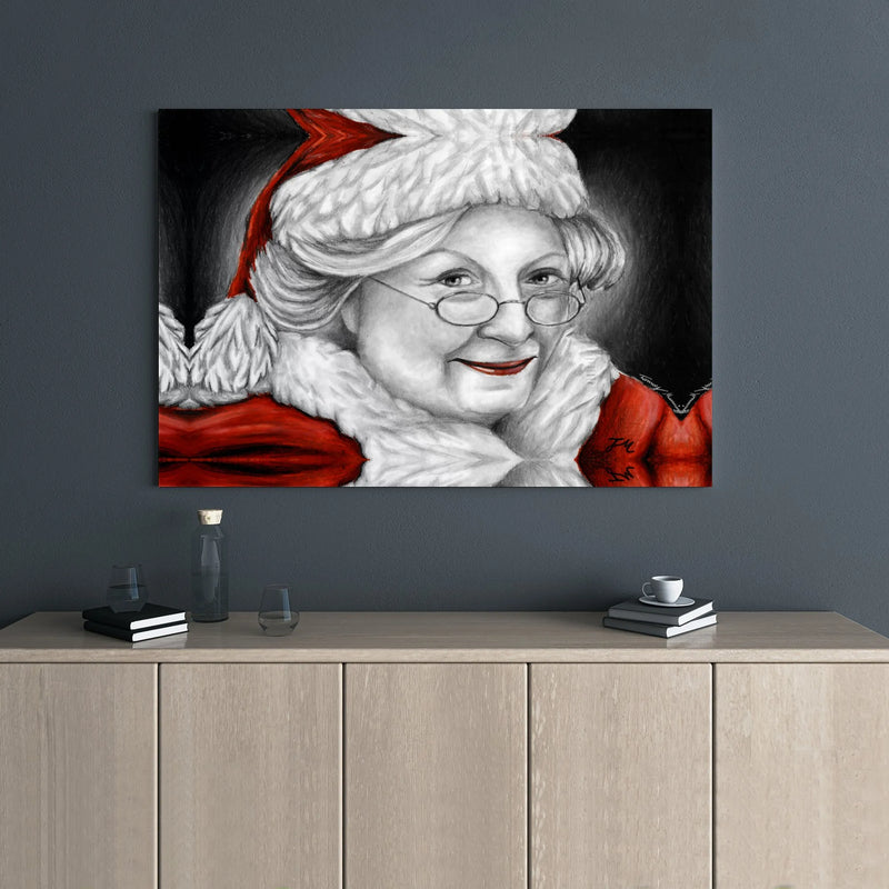 Pencil Sketch Christmas Canvas Art, Mrs. Claus Portrait Canvas, Holiday Wall Decor Canvas Print, Festive Sketch Canvas, Xmas Home Decor