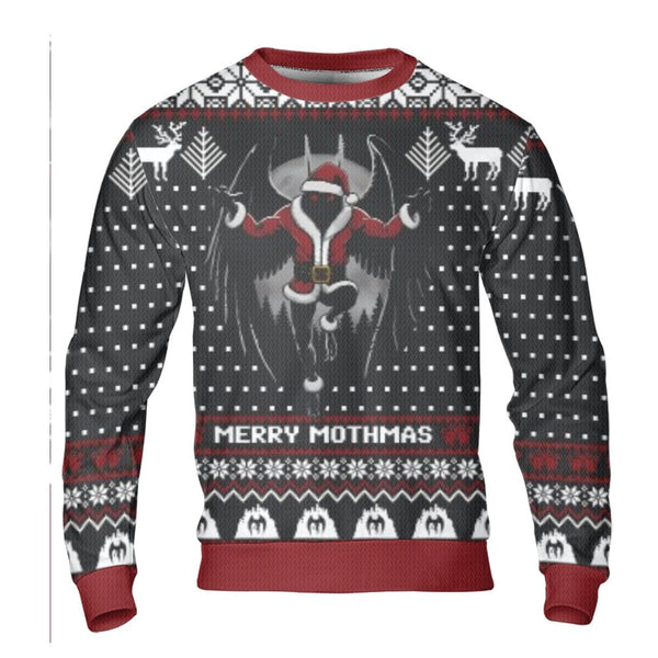 Merry Mothmas Holiday Sweater, Mothman Ugly Christmas Sweater, Cryptid Santa Christmas Sweatshirt, Humorous Retro Monster Cre